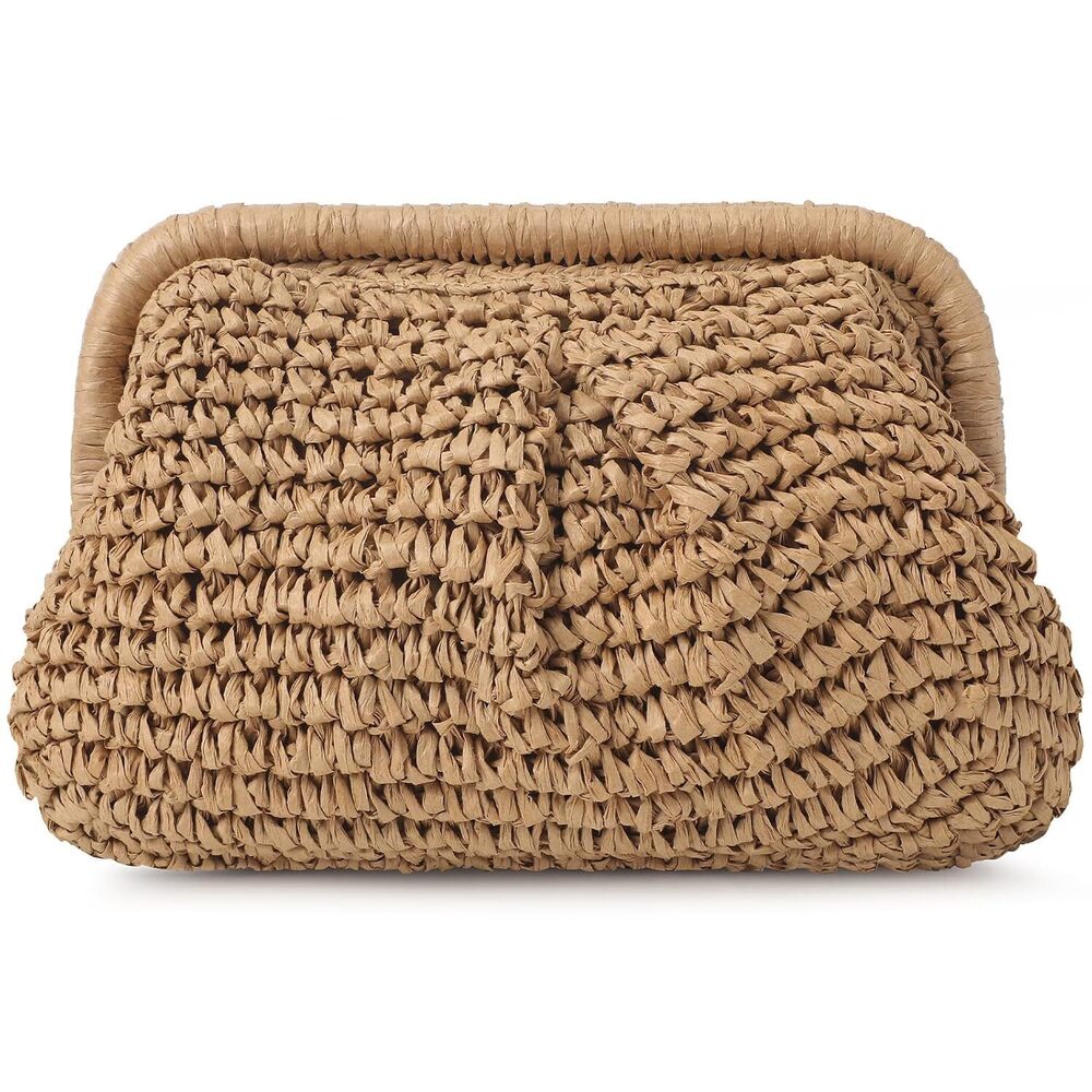 Straw Clutch Purses for Women, Cloud Dumpling Woven Beach Bag with
